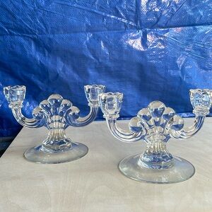 2 Vintage Elegant Glass Candelabra Candle holders